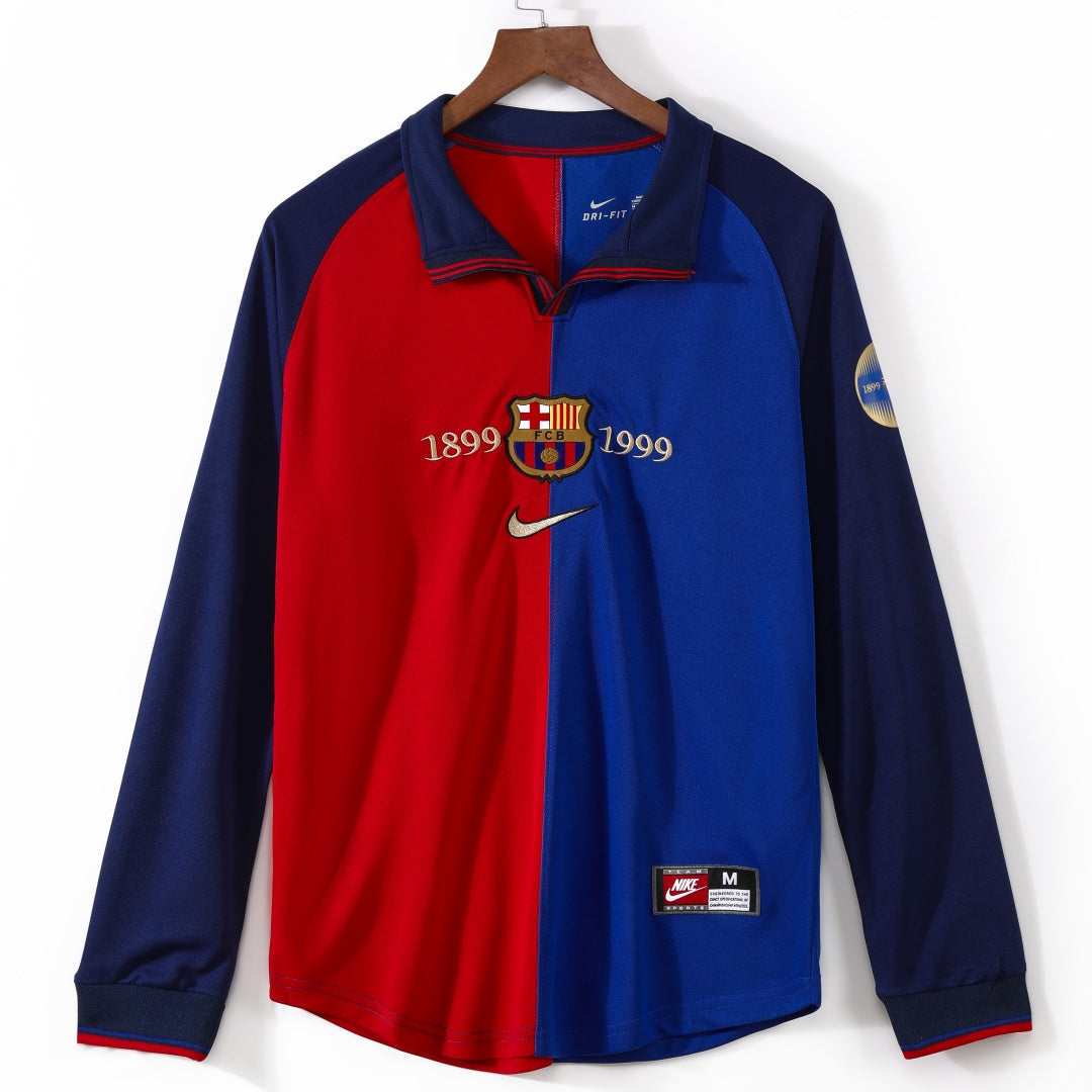 1999-2000 Maillot Barcelone Domicile Rétro   Manches Longues